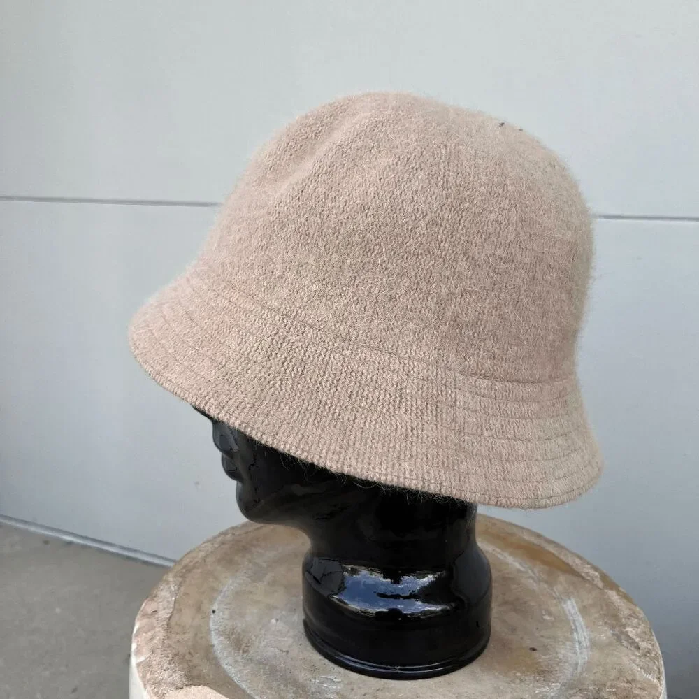 VTG Angora Wool Blend Bucket Hat Beige 90s Soft Slouchy OS